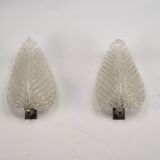 Pair of wall lamps by Ercole Barovier in Rugiadoso Murano glass, Italy 1950