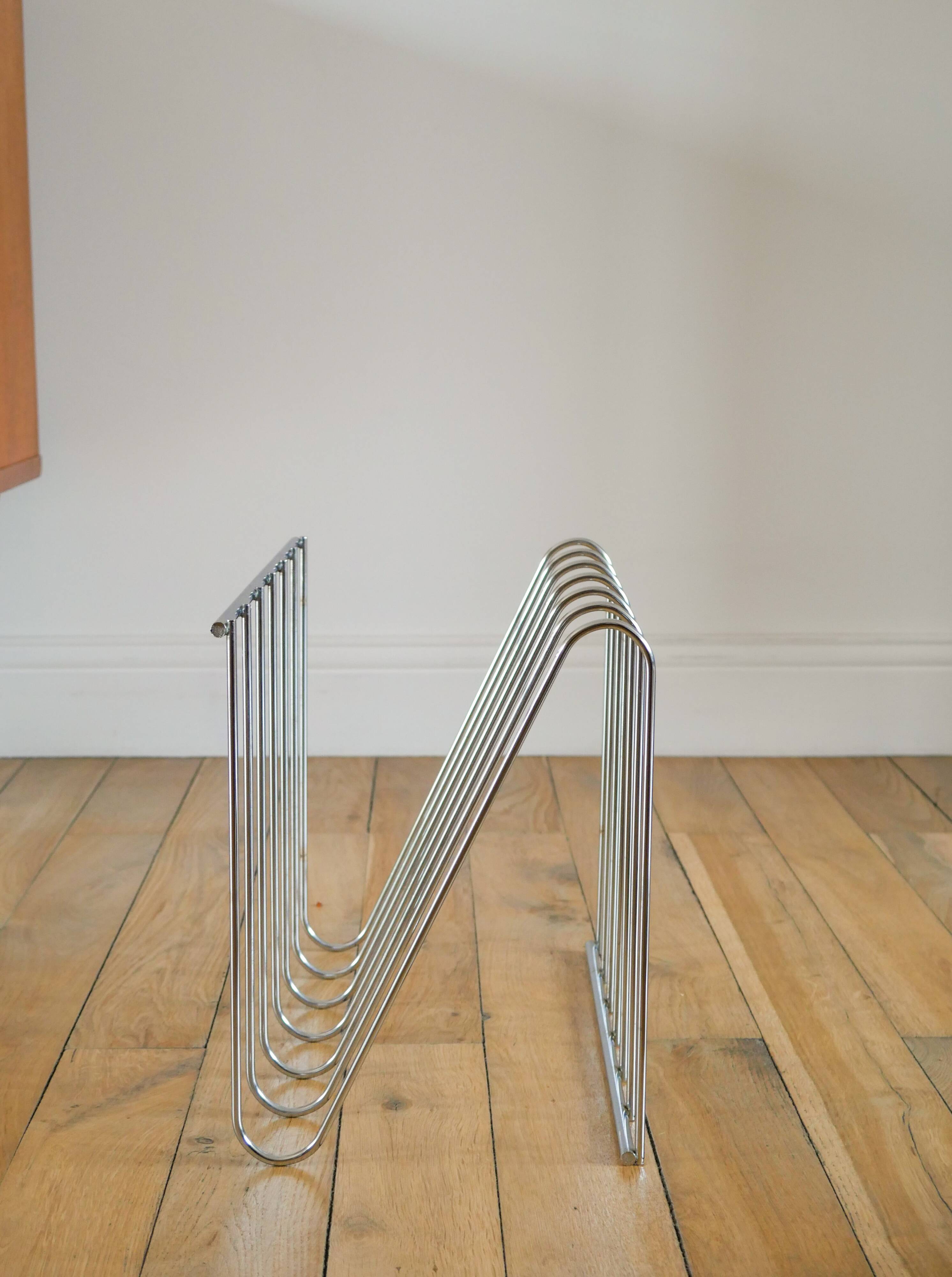 Porte-revue métal chromé Design, Made in France, 1970