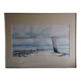 Peinture acrylique sur carton signée sigrid h eriks 2004 sous verre