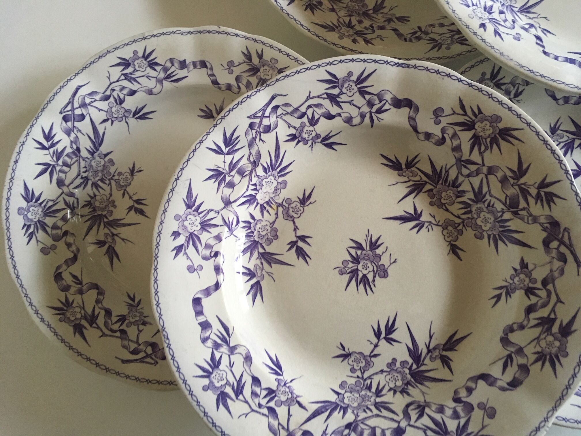 Set of 7 soup plates earthenware of Sarreguemines circa 1870 décor thorns