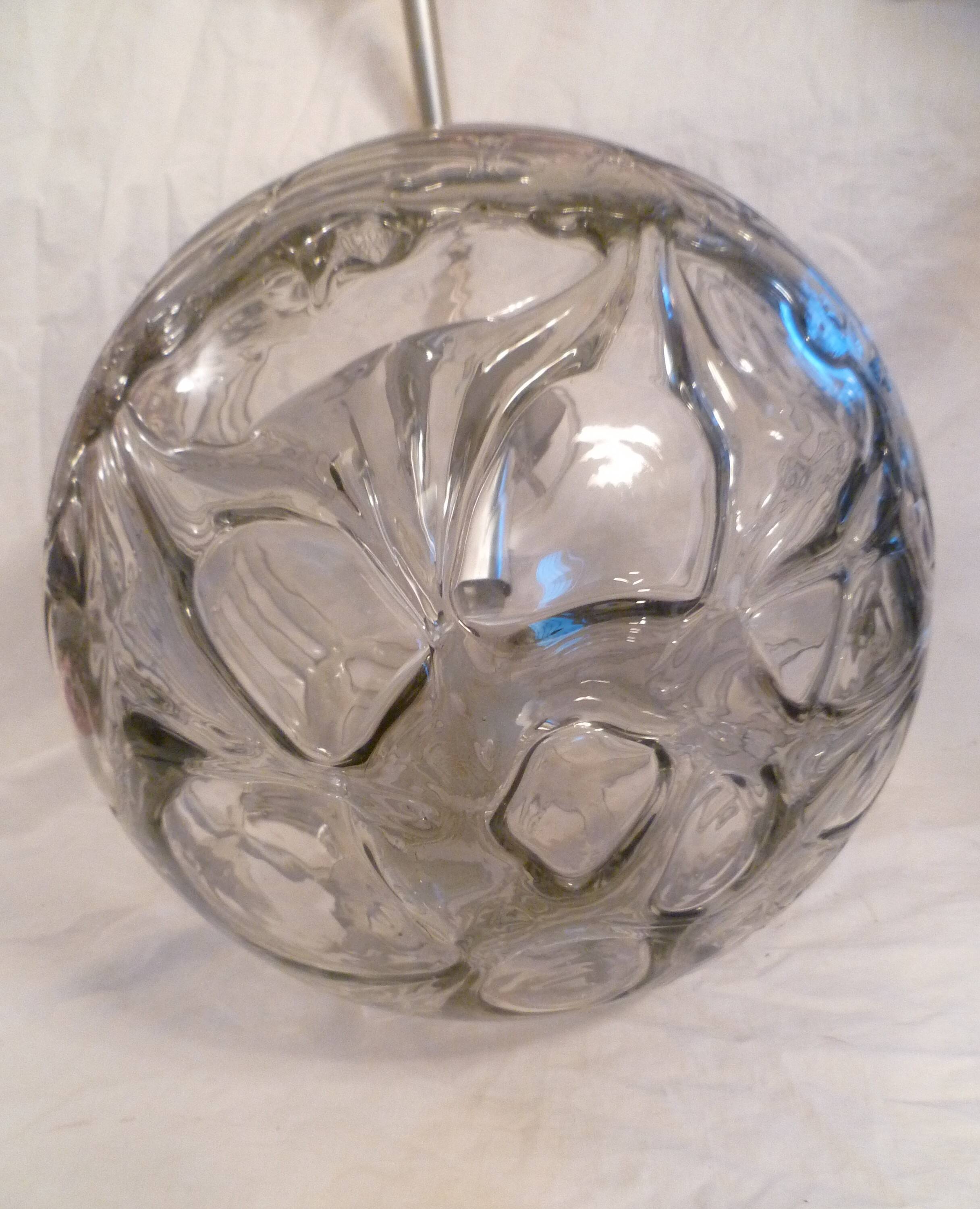 Set of 2 smoked glass ball suspensions by Doria Leuchten, Germany, 1970s.