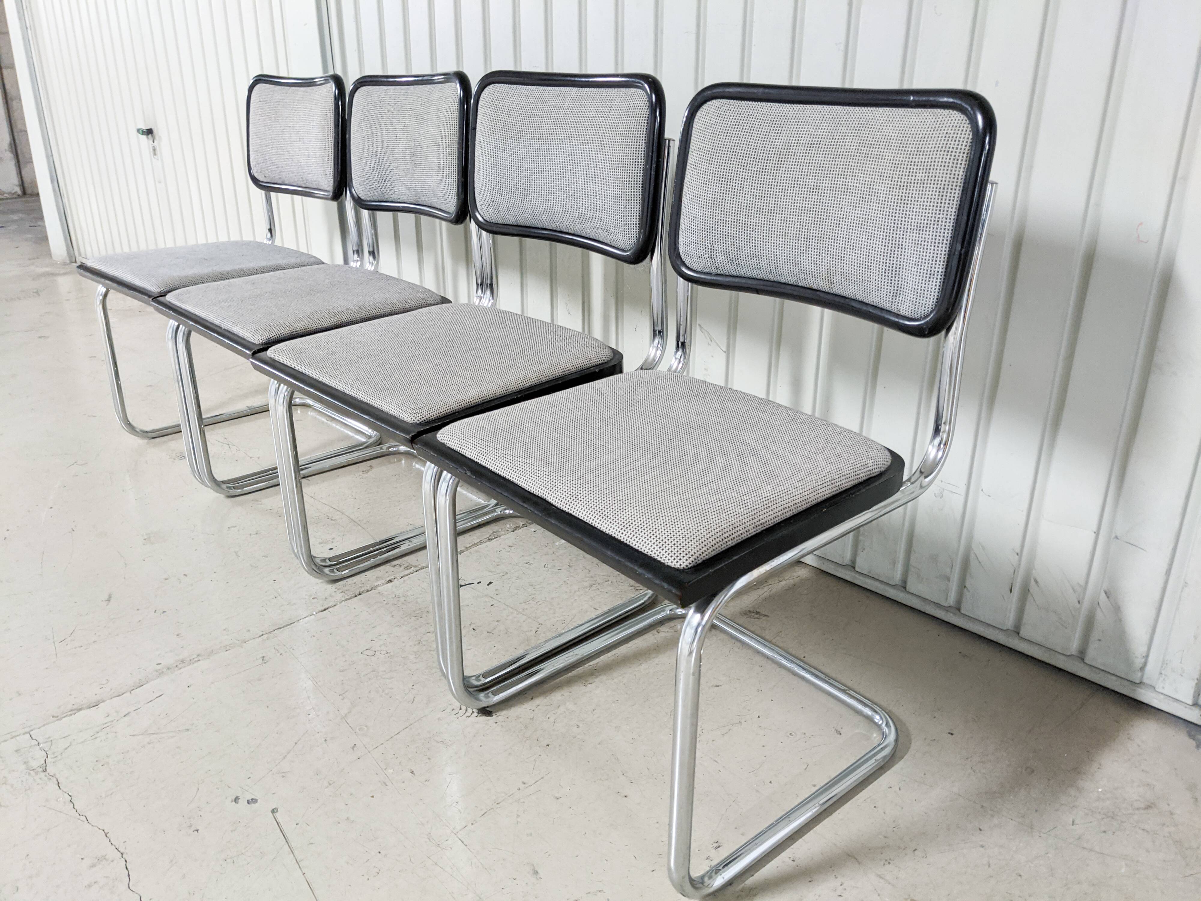 Vintage Marcel Breuer design chairs, Cesca model, heather gray fabric seat