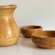 Vintage turned wood pitcher and 2 jars set