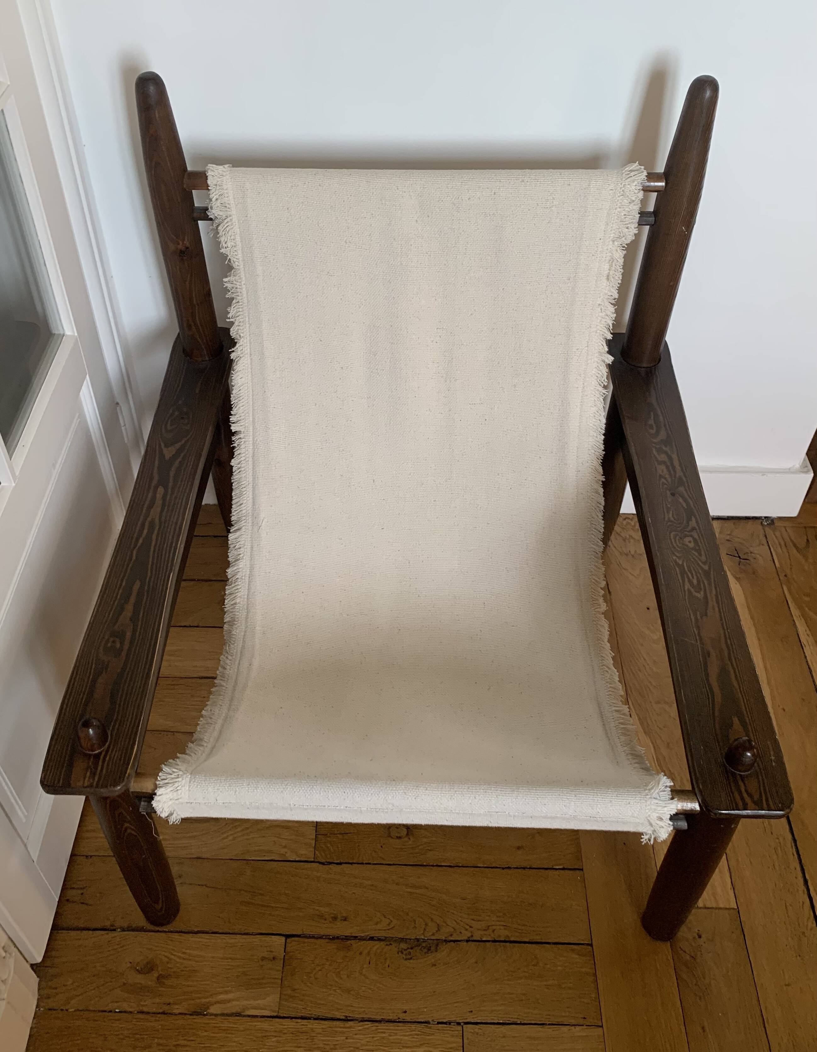 Honoré Safari armchair in wood and beige canvas