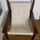 Honoré Safari armchair in wood and beige canvas