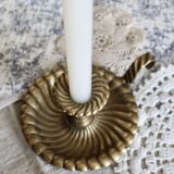 Vintage candle holder in gilded brass - Spiral shell style tray