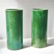 Pair of vintage 1950 rolled vases green ceramic signed 50s 1950s