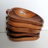 5 pear-shaped teak wood cups