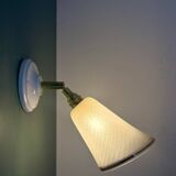 Applique tulipe vintage en verre granité blanc et doré