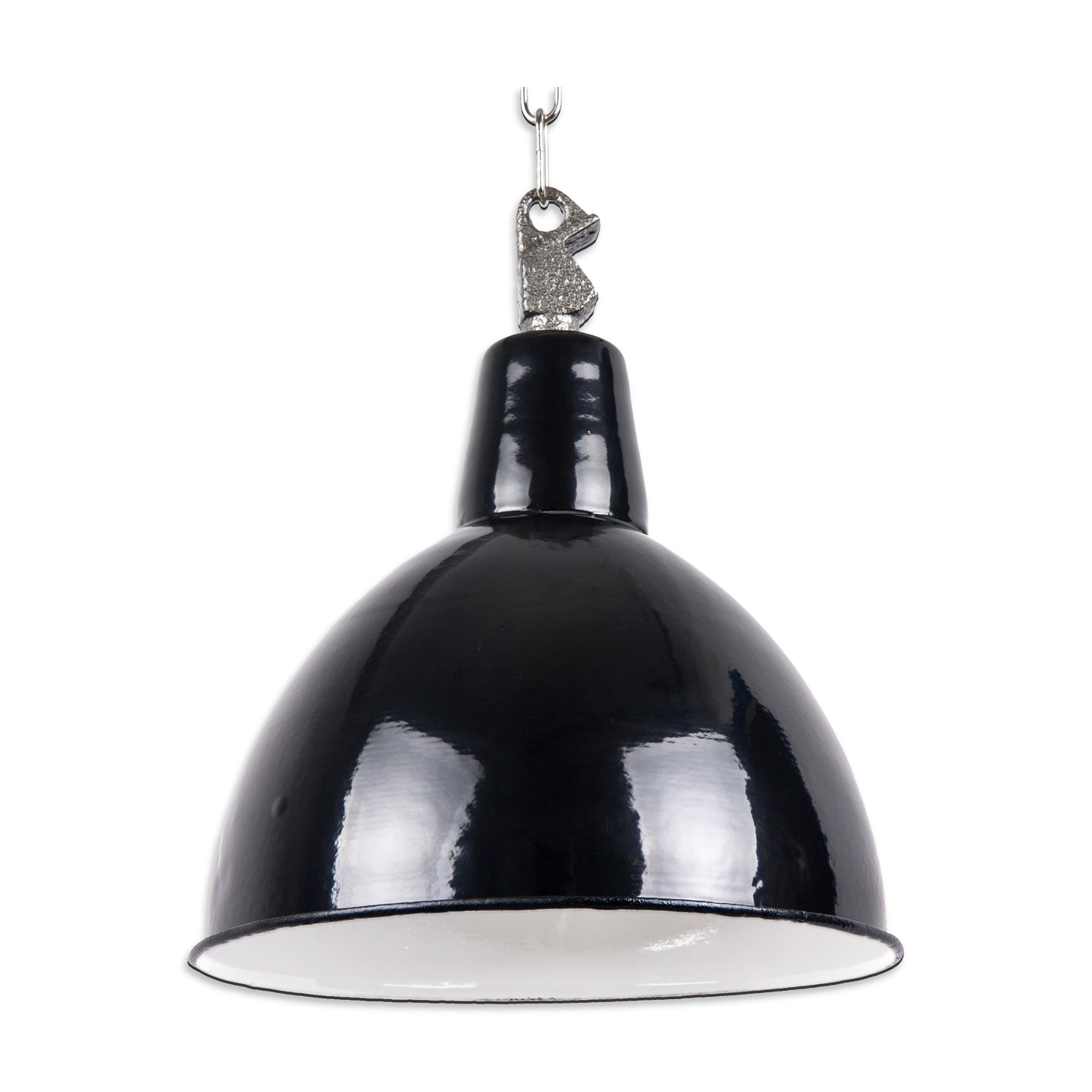 Lampe industrielle en émail de Pologne, couleur noire, 1960