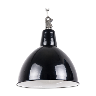Lampe industrielle en émail de Pologne, couleur noire, 1960