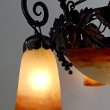 Lustre en fer forgé et pate de verre, Art Deco, Muller Freres, Circa 1920