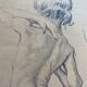 Painting old drawing "Study of woman's nude" around 1900 with frame