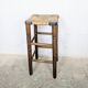 High stool in wood and straw