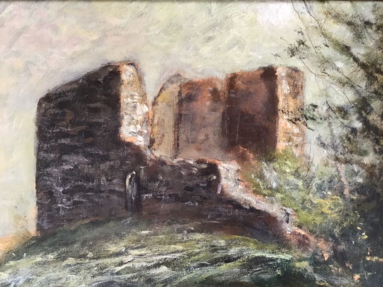 Antique landscape painting signed M Cornu from the 1980s