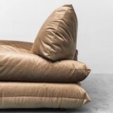 Pair of vintage beige velvet lounge armchairs from the 1970s modernism