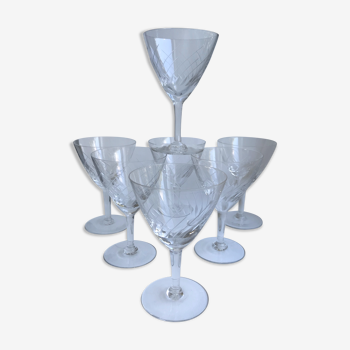 Lot de 7 verres à vin en cristal gravé années 50