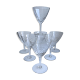 Set of 7 crystal wine glasses engraved 50s