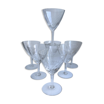 Set of 7 crystal wine glasses engraved 50s