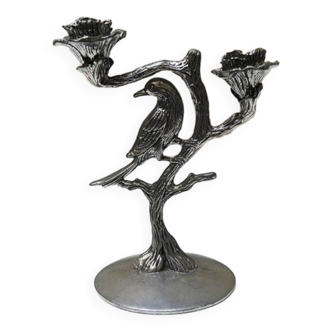 Antique Bird Candlestick in Pewter Jean Goardere