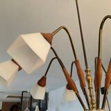 Scandinavian chandelier from the 60s in teak and opaline