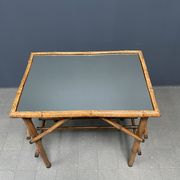 Bamboo side table with mirror top from France, 1940s