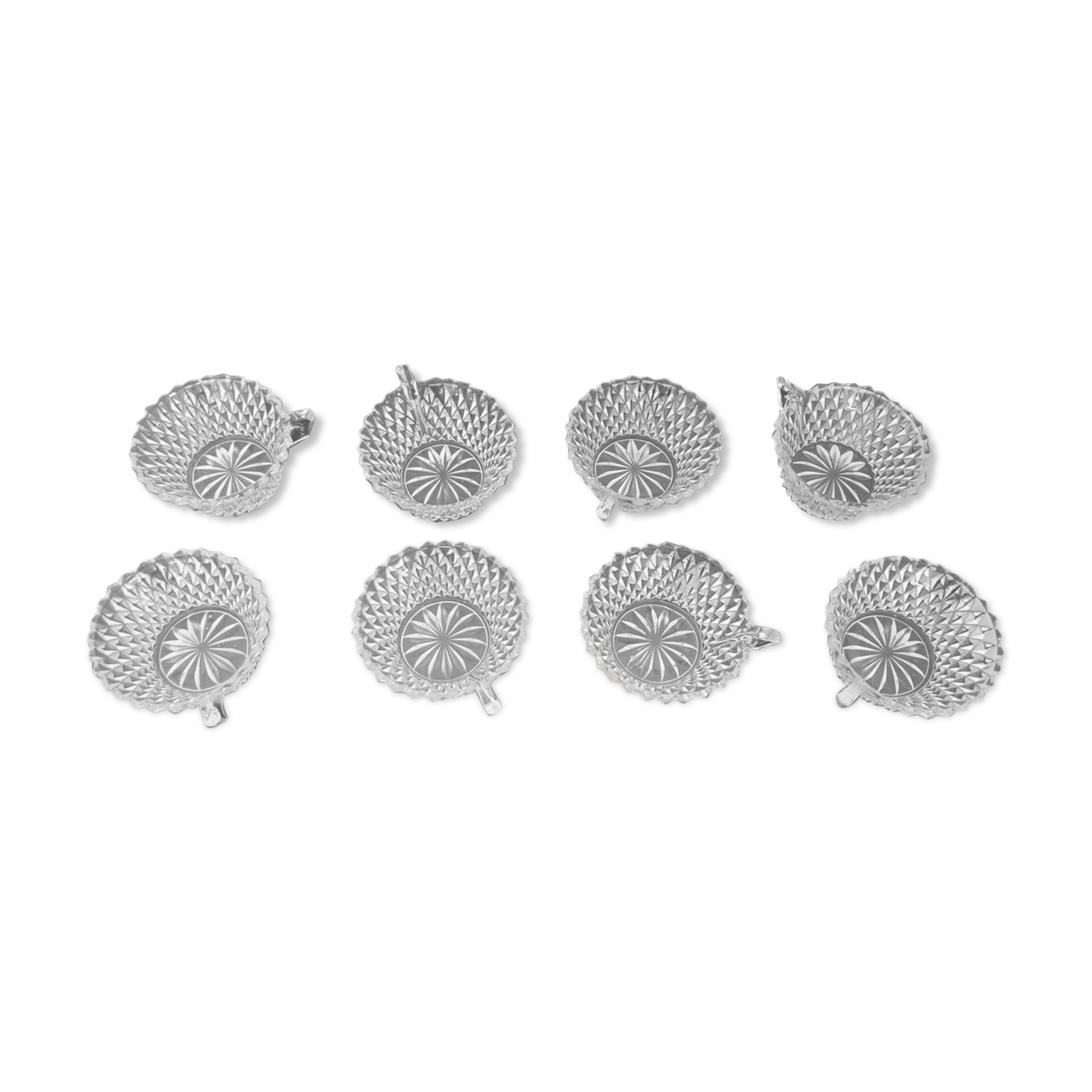 Set of 8 cups/ramekins with diamond cut glass handles