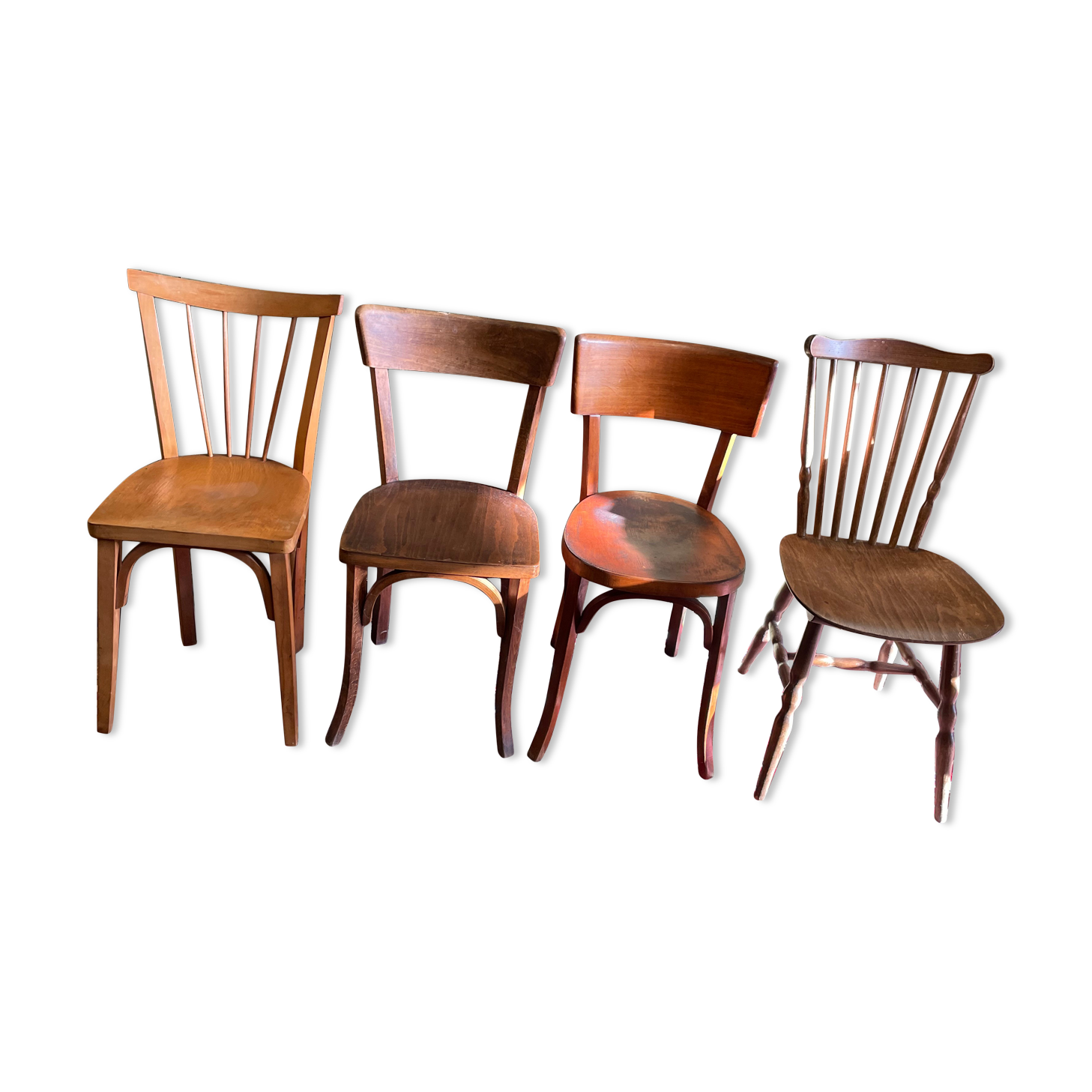 Set 4 vintage mismatched bistro chairs 50