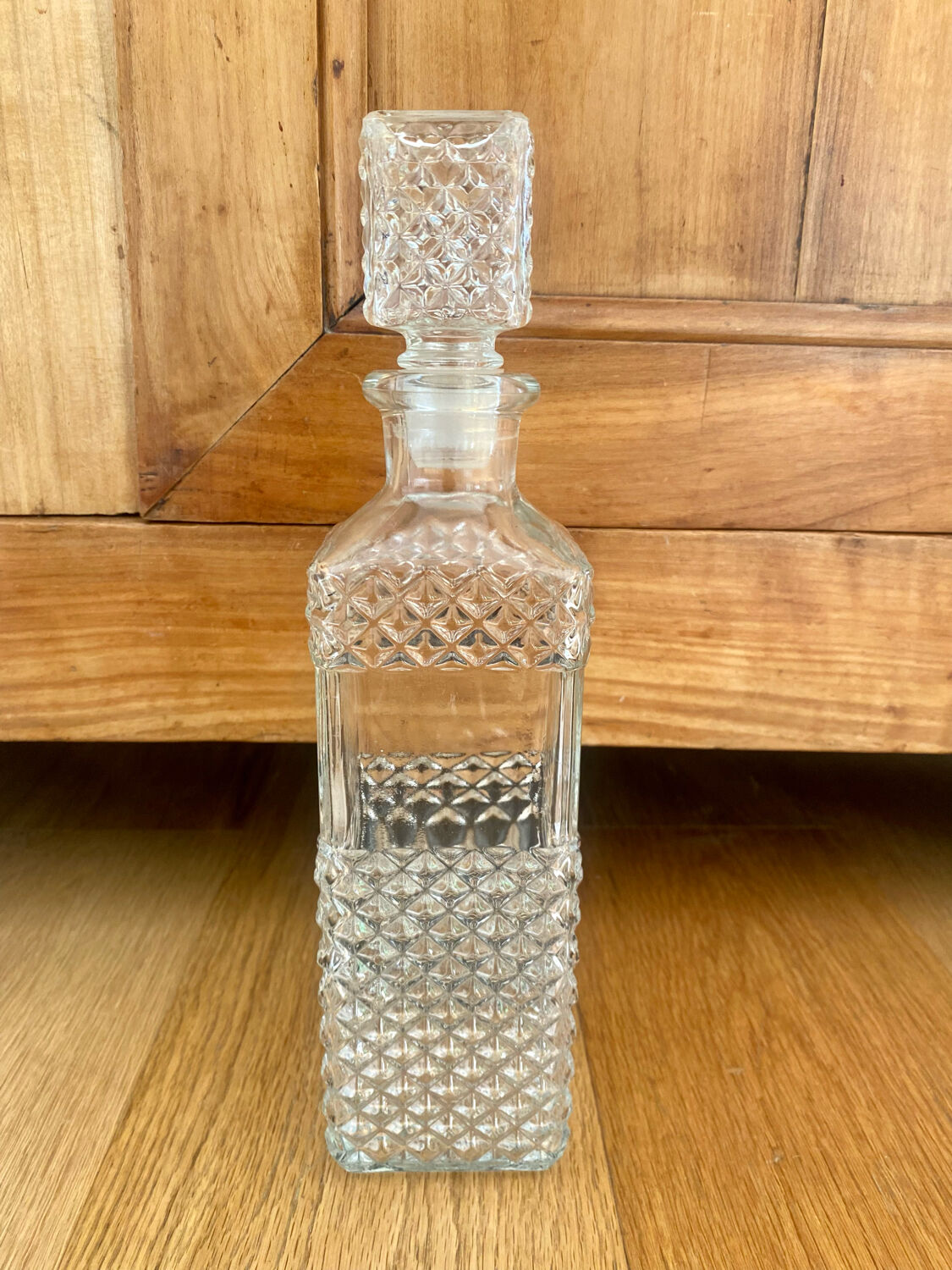 Set of 3 vintage whisky carafe bottles in molded glass