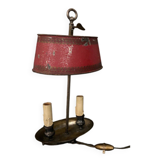 Lampe bouillotte bureau début XIXe bronze argenté abat-jour tôle peinte