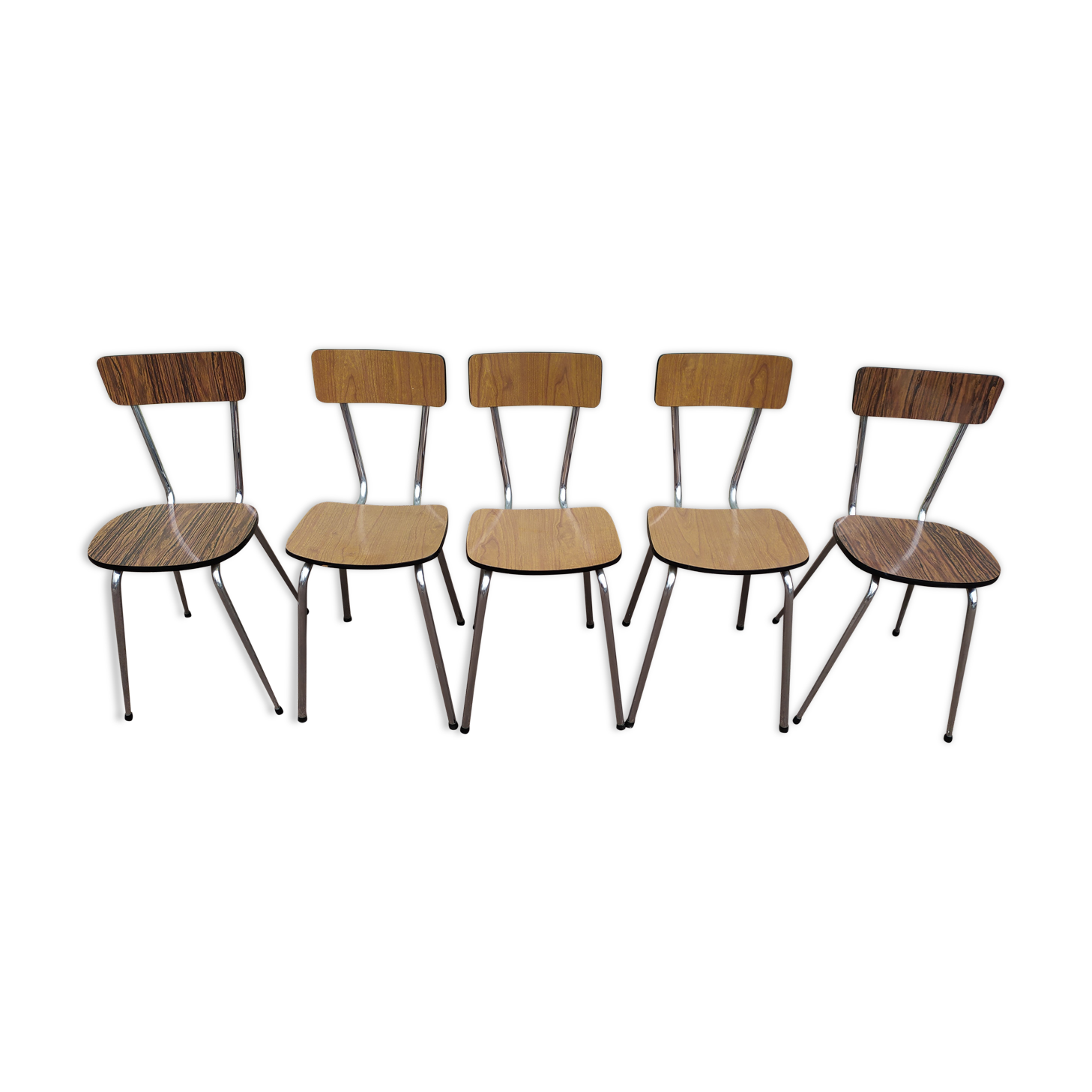 Set of 5 chairs in formica metal, brown brown brown