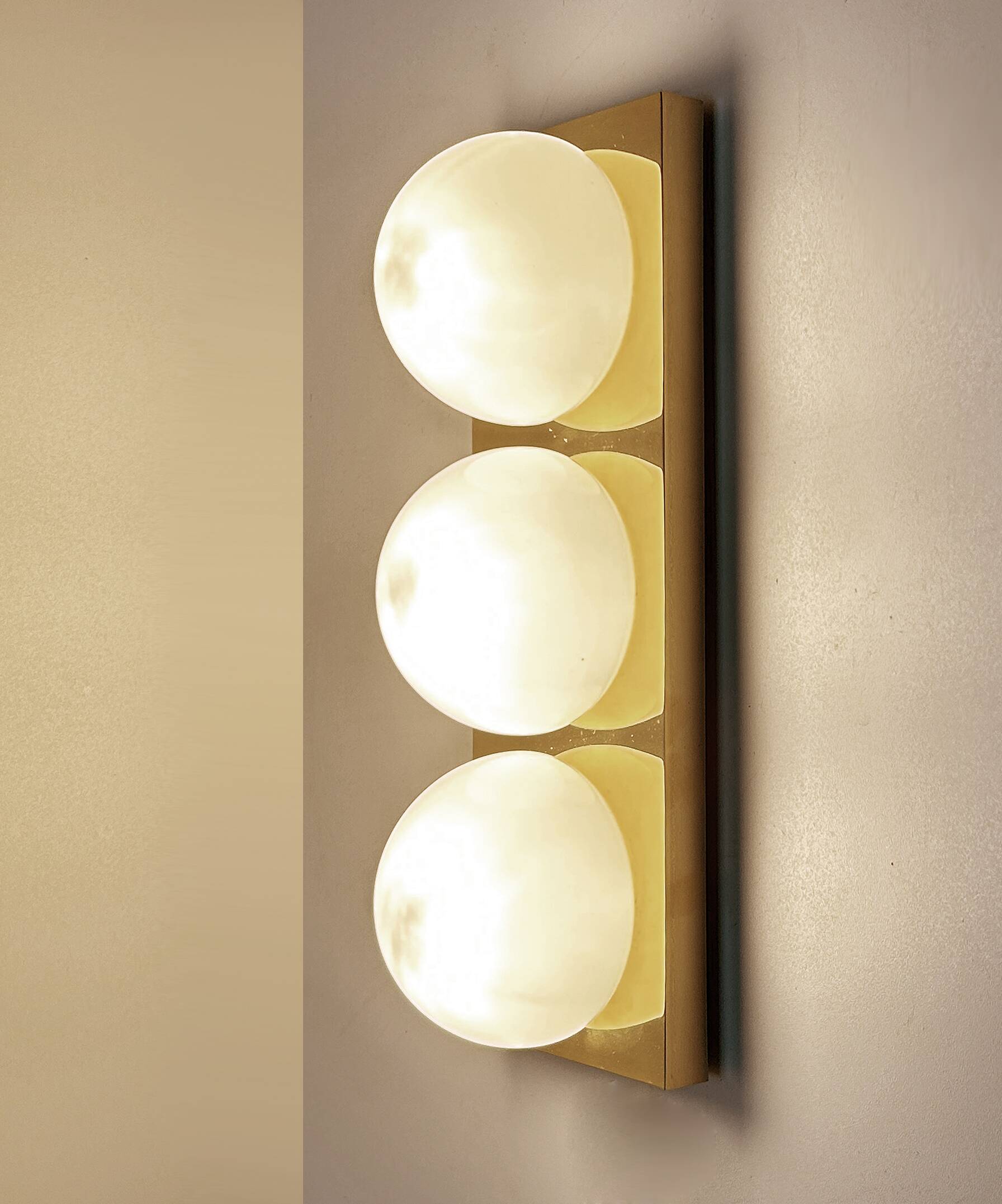 3 vintage limburg sconces, bronze gilded with fine gold, glass