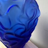 Blue frosted crystal vase Cristallerie de haute Bretagne France