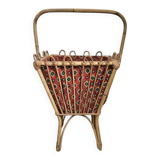 Vintage rattan chair with red fabric – 1960s/70s