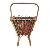 Vintage rattan chair with red fabric – 1960s/70s