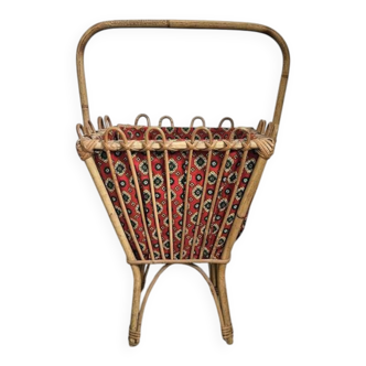 Vintage rattan chair with red fabric – 1960s/70s
