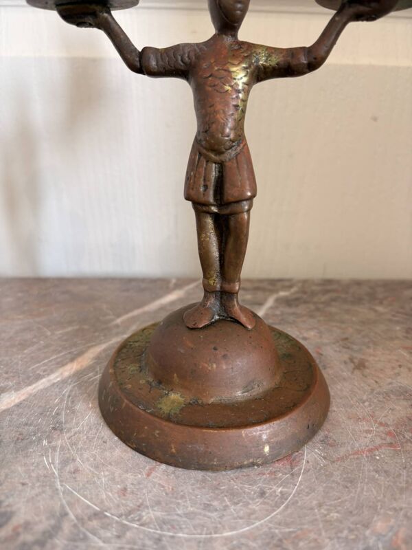 Ancien Bougeoir Chandelier Bronze Cuivre Doré Soldat
