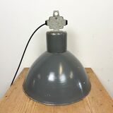 Grey industrial aluminium pendant lamp from polam wilkasy, 1960s