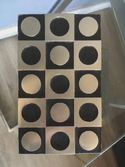 Geco Metall door handle, black and silver checkerboard pattern, 1960s