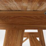 Table à manger brutaliste du milieu du siècle en chêne massif, France ca. 1960