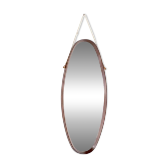 Vintage oval wooden mirror, Italy, 1960s.