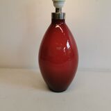 Lamp base in deep red glass, from Danish Holmegaard glassworks