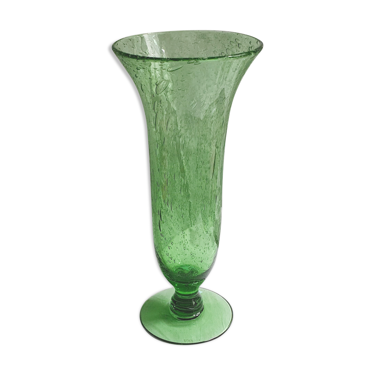 Apple green bubble glass vase signed biot