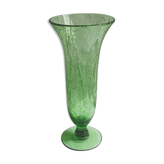 Apple green bubble glass vase signed biot