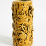 Large handmade glazed ceramic floor vase, handled vase with maritime motifs