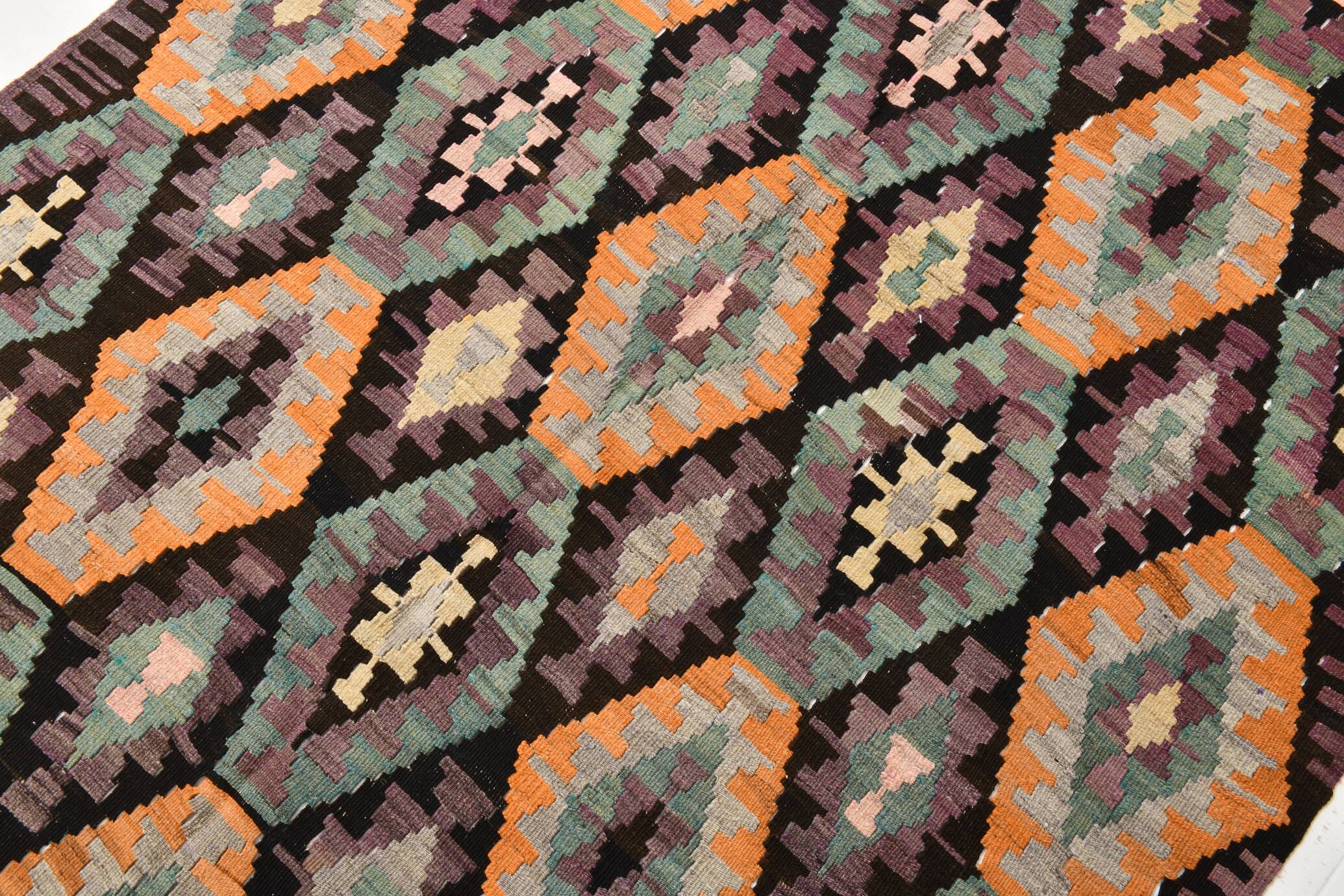 5x7 Green & Purple Geometic Persian Kilim Rug, 162x218Cm