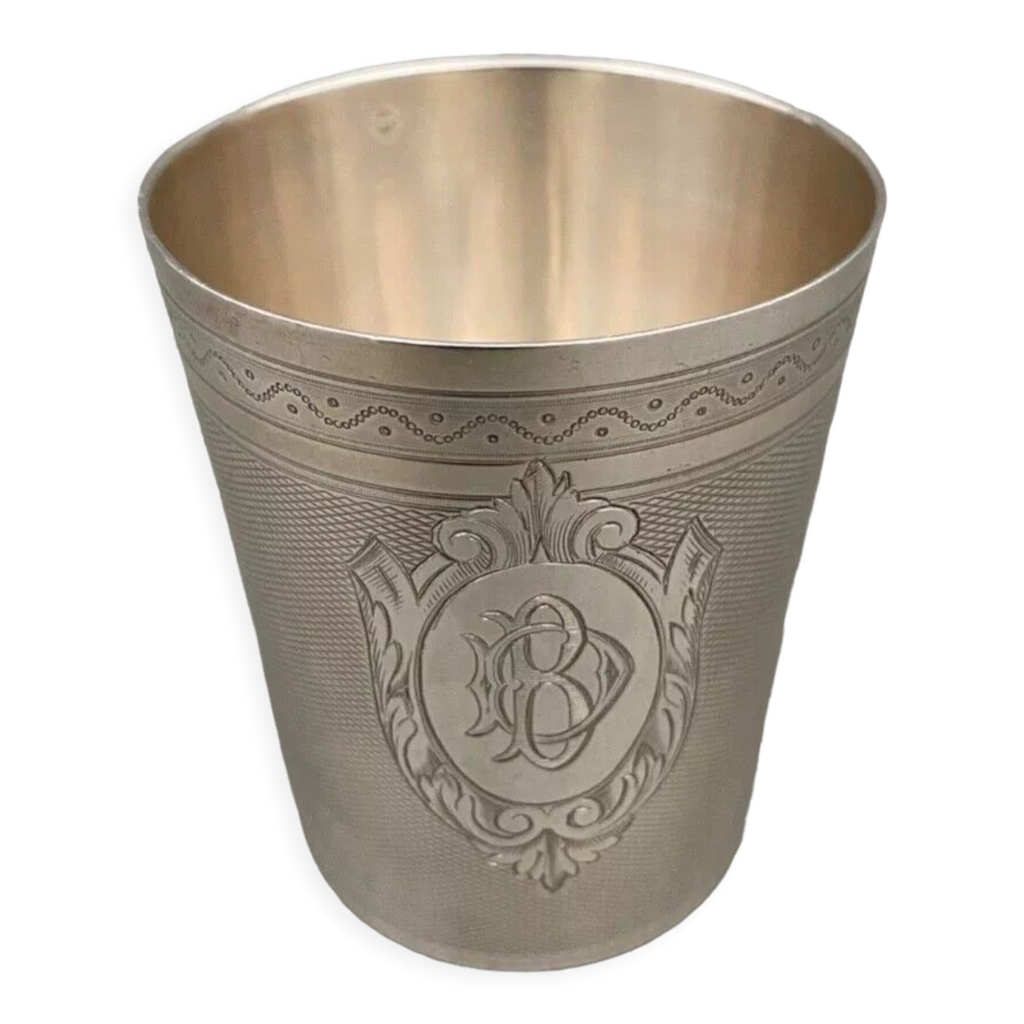 Timbale en argent poinçon minerve monogramme laufort Selency