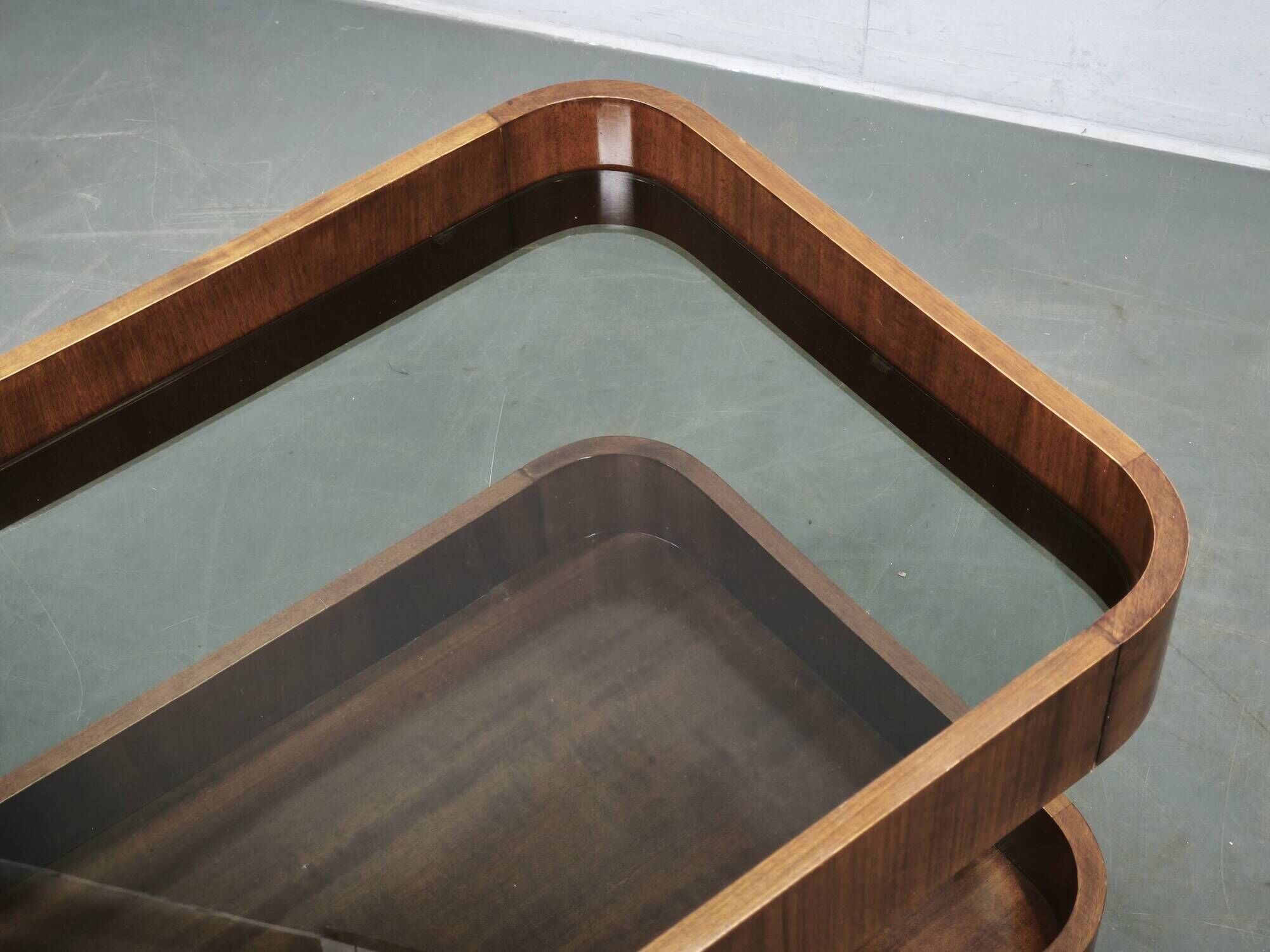 1970s Italian Modernist Wood and Smoked Glass Bar Cart