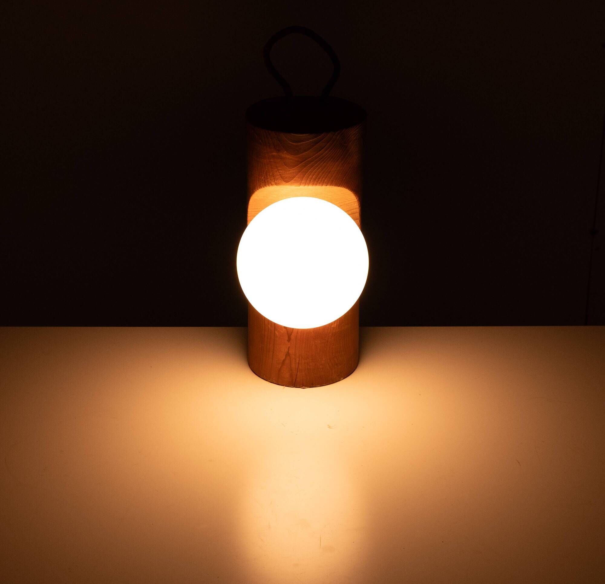 Temde Brutalist solid Pine Hang or Table lamp 1960s Swiss