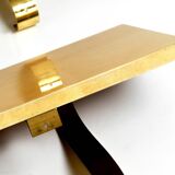 Two 1960s large Aldo Tura shelves made of wood and goatskin in beige